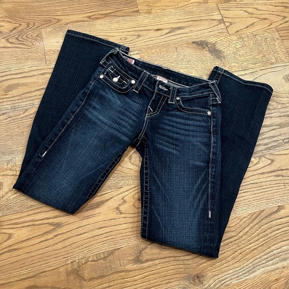 EUC [True Religion] Low-Rise <Becky> Boot Cut Blue Jeans + Rhinestones | 25 0 XS - Picture 15 of 16